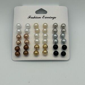 Fashion Earrings Set - Multicolor Pearl Studs